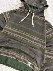 Laguna Men’s Green/Gray Striped Pullover Hoodie Drawstring Pockets L