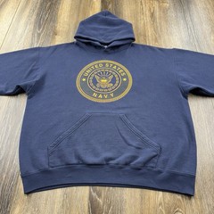 Vintage United States Navy Hoodie Mens XL Blue US Sailor Spellout 90s Sweatshirt