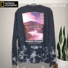 New NATIONAL GEOGRAPHICS OSORNO VOLCANO Blue Tie Dye Long Sleeve Shirt Size M