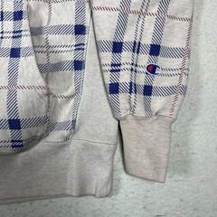 Champion Reverse Weave Hoodie Mens M Light Pink Blue Plaid Fleece Pullover Logo