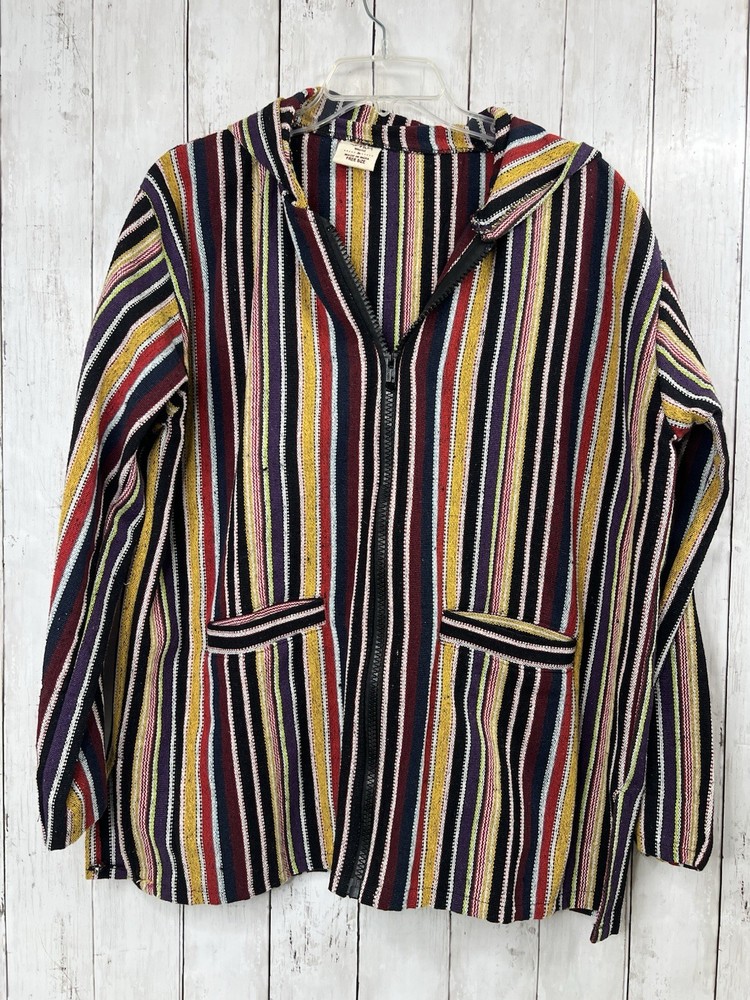 Hoodie One Size Multicolor Woven Drug Rug Zip Jacket Unisex Pockets Mua World
