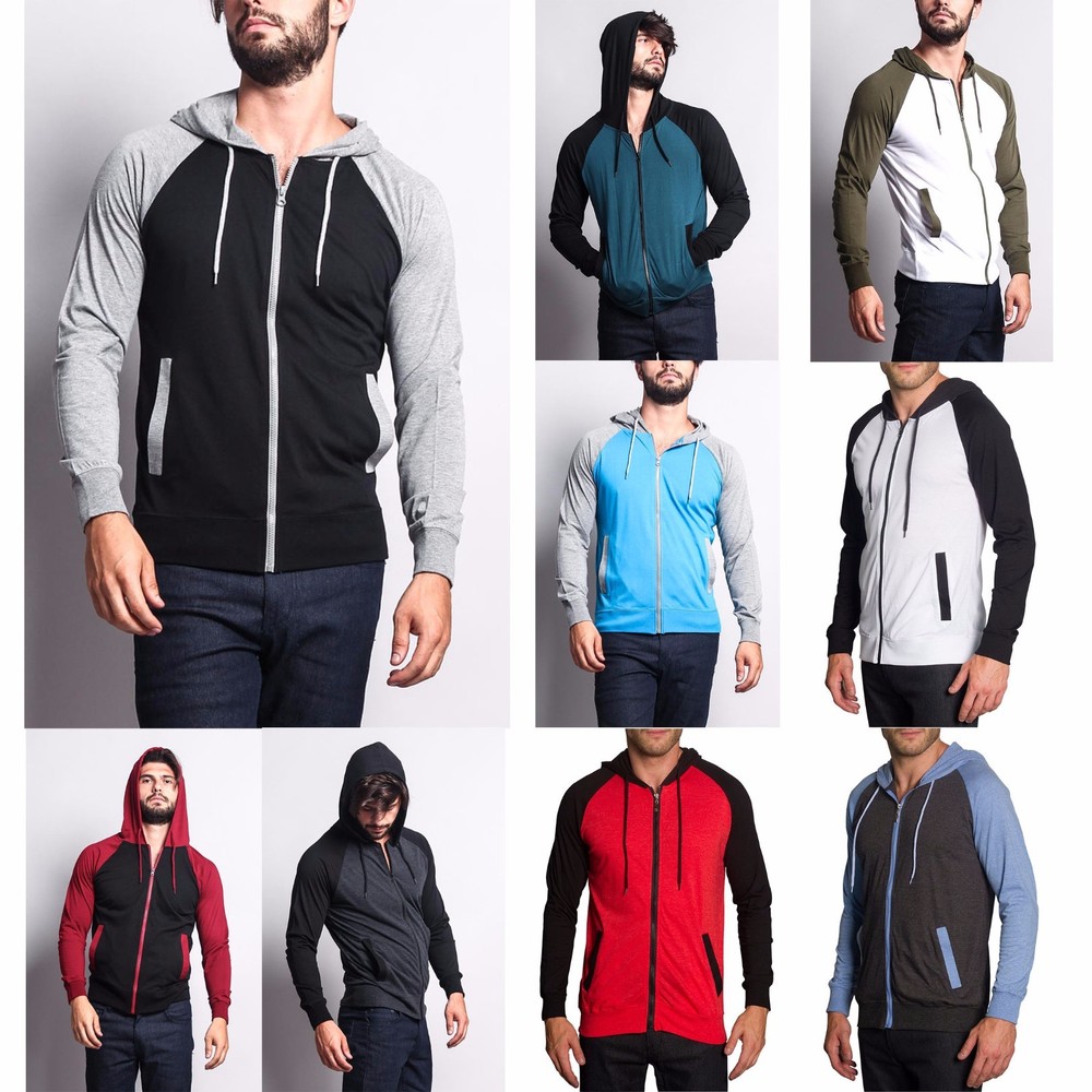 Victorious Men’s Raglan Light Weight Zip Down Hoodie Fitness Sweater-TH864-A4G