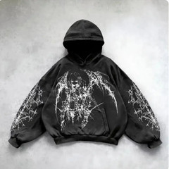 Men Vintage Washed Hoodie Streetwear Graphic Pullover Sweatshirt Oversized Fashi