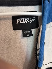 Fox Racing Full Zip Hoodie Size Medium Blue White Long sleeve Color block Y2K