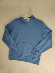 Champion Mens Sweatshirt Medium Blue Hooded Long Sleeve Knit Logo Pullover