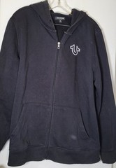 True Religion Old Skool Zip Men’s Size XL Retro Logo Jet Black Hoodie Sweatshirt