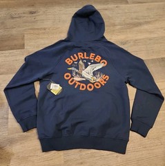 BURLEBO Men’s Midweight Fleece Hoodie Sweatshirt size M Navy Blue Hunting Duck