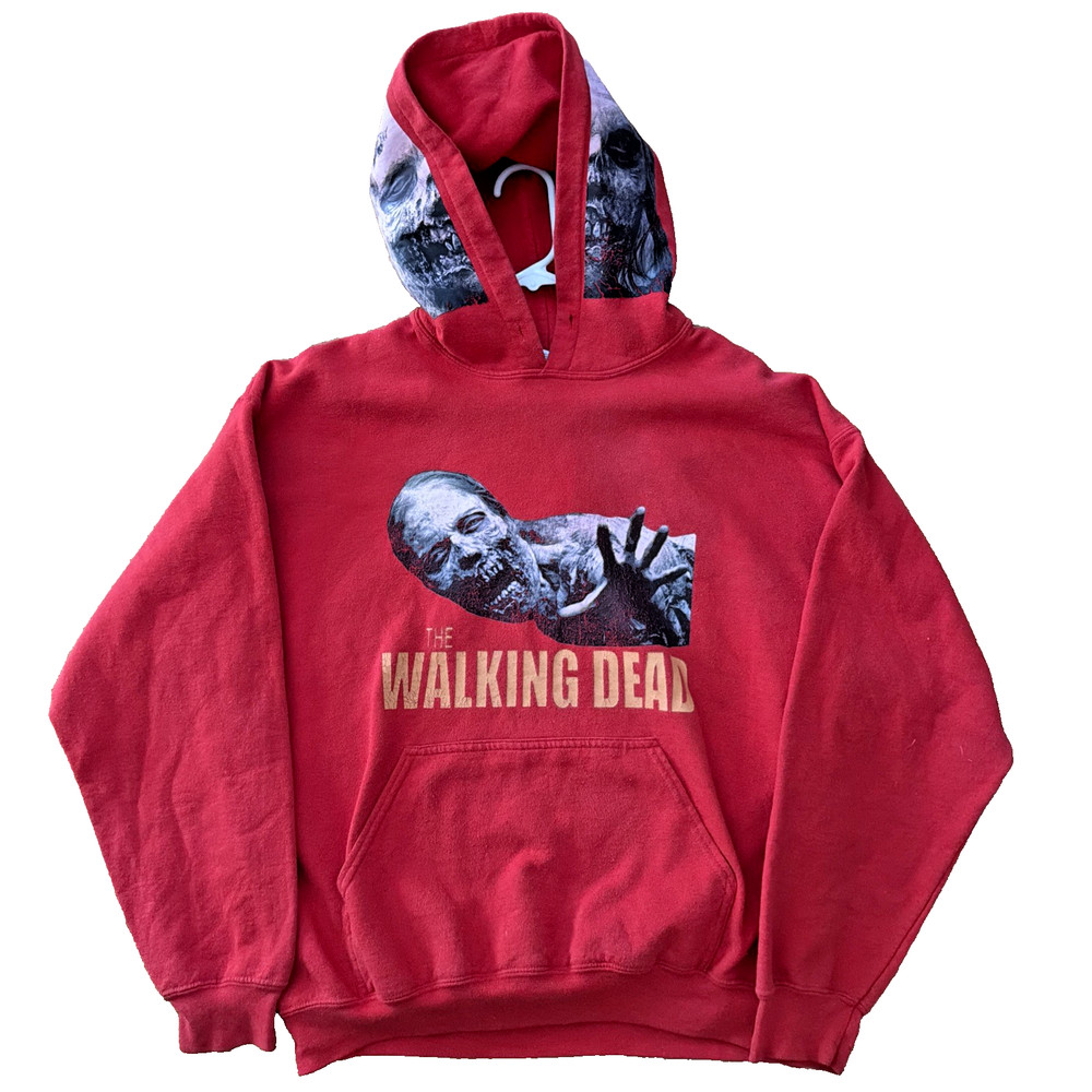 The Walking Dead Hoodie Mens Large Red Gildan Zombie Graphic Hood Pullover AMC