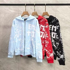 Mixed Emotion – Printed Lettering Print Zippered Hooded Sweatshirt