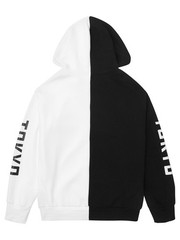 Niepce Men’s Black White Split Color Block Hoodie Japanese Tokyo Kanji Pullover