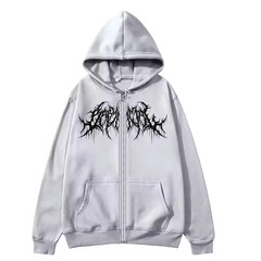 Y2K Full Zip Hoodie Men Gothic Metal Logo Graphic Sweatshirt Grunge Opium Jacket