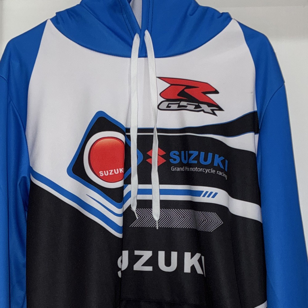 Suzuki GSX-R Men’s L Blue/White/Black Graphic Print Fleece Pullover Hoodie