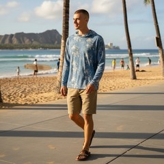 Tommy Bahama Mens Blue Palm Tree Print Lightweight Hoodie L Sustainable Viscose