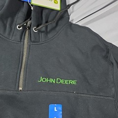 JOHN DEERE Men’s Stitched Logo Heavyweight Hoodie Sweatshirt, Black L NWT