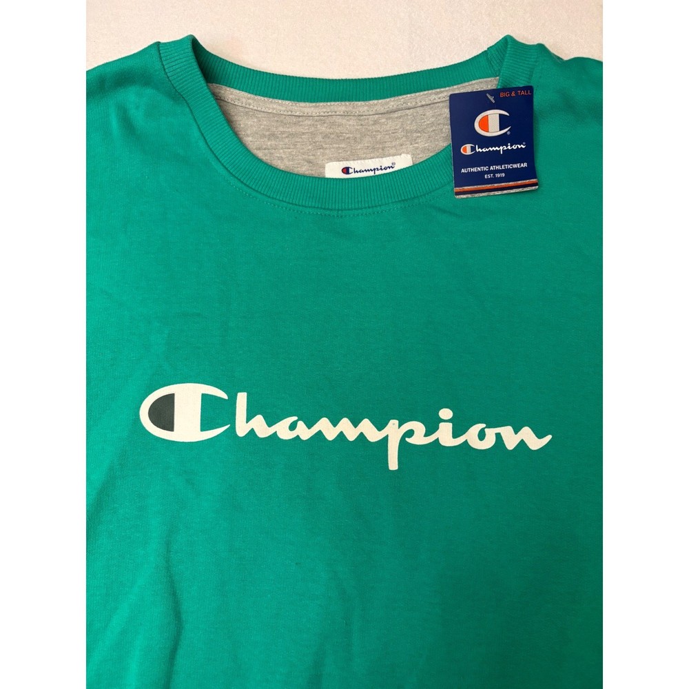Champion Big & Tall Mens 6XL Green Crewneck Sweatshirt Script Logo Pullover NWT