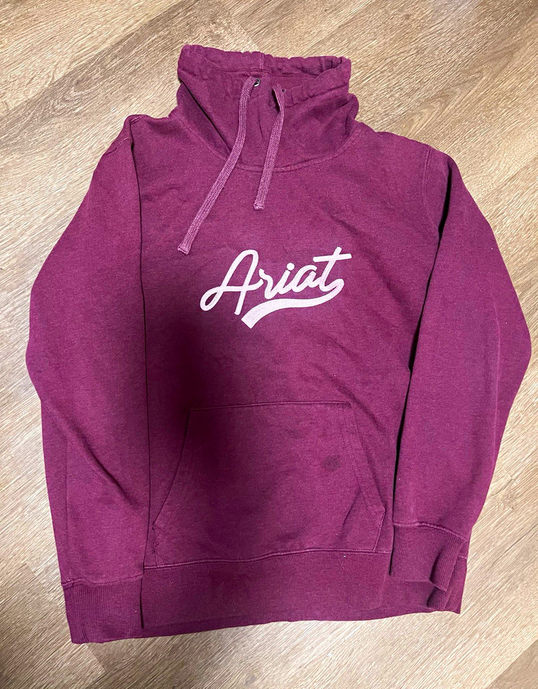 Ariat REAL Men’s Burgundy Pullover Hoodie Logo Graphic Fleece Pockets Size M
