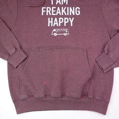 I Am Freaking Happy Fleece Hoodie Sweatshirt Size M No Dinx Bus Distressed