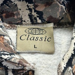 Vintage Classic Camo Hoodie Men’s Large Full Hook & Loop Brown Fleece Sweatshirt