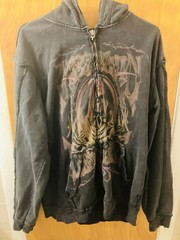 Affliction Denim Killer Distressed Full Zip Up Hoodie Front Back Reaper XL