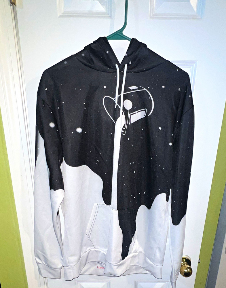Men’s Black/White Space Graphic Print Pullover Hoodie Drawstring Pockets M