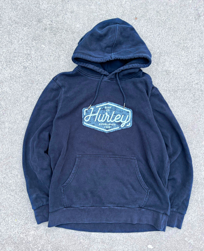 Hurley Men’s Black Pullover Fleece Hoodie Graphic Logo Pockets Size M