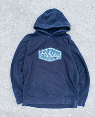 Hurley Men’s Black Pullover Fleece Hoodie Graphic Logo Pockets Size M