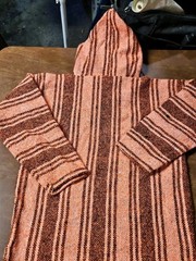 Baja Surfer Hoodie Pullover – Adult L – Woven Striped Mexican Poncho Rug Jacket