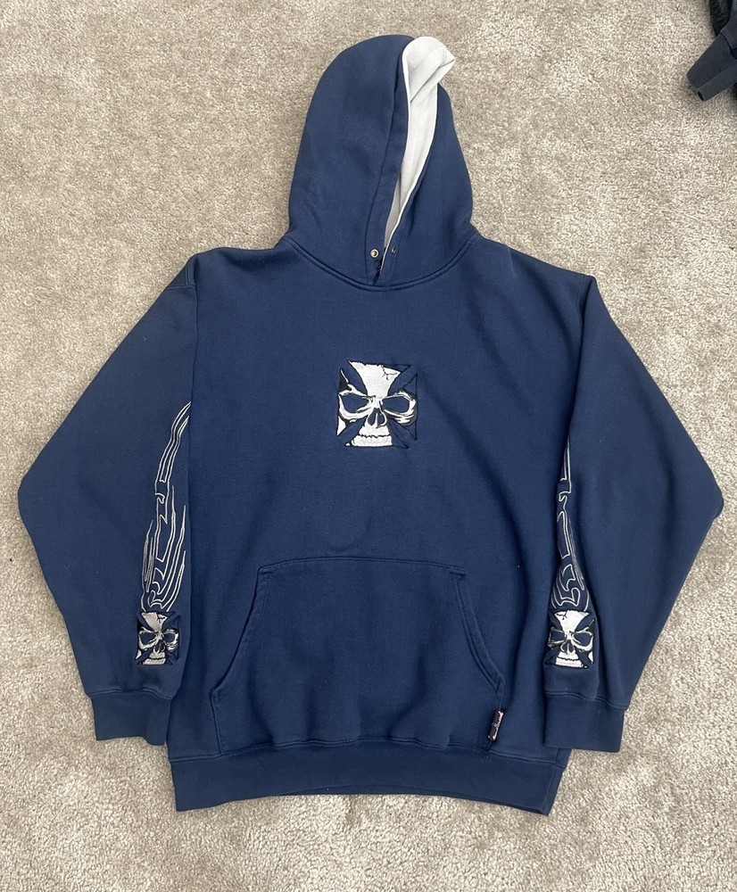 Vintage Sapphire Lounge Skull & Cross Tribal Embroidered Hoodie XL
