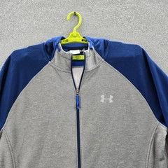Under Armour Men Sweatshirt 2XL Gray Colorblock Activewear Logo Zipper Long