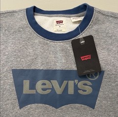 Levi’s Men’s Relaxed Fit Crew Neck Pullover Sweatshirt Gray/Blue Logo M