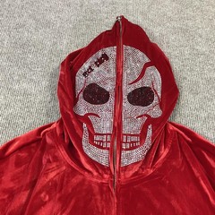 Guapi Hoodie Mens XL Red Velvet Skull Rhinestone Full Zip Limited Edition Jacket