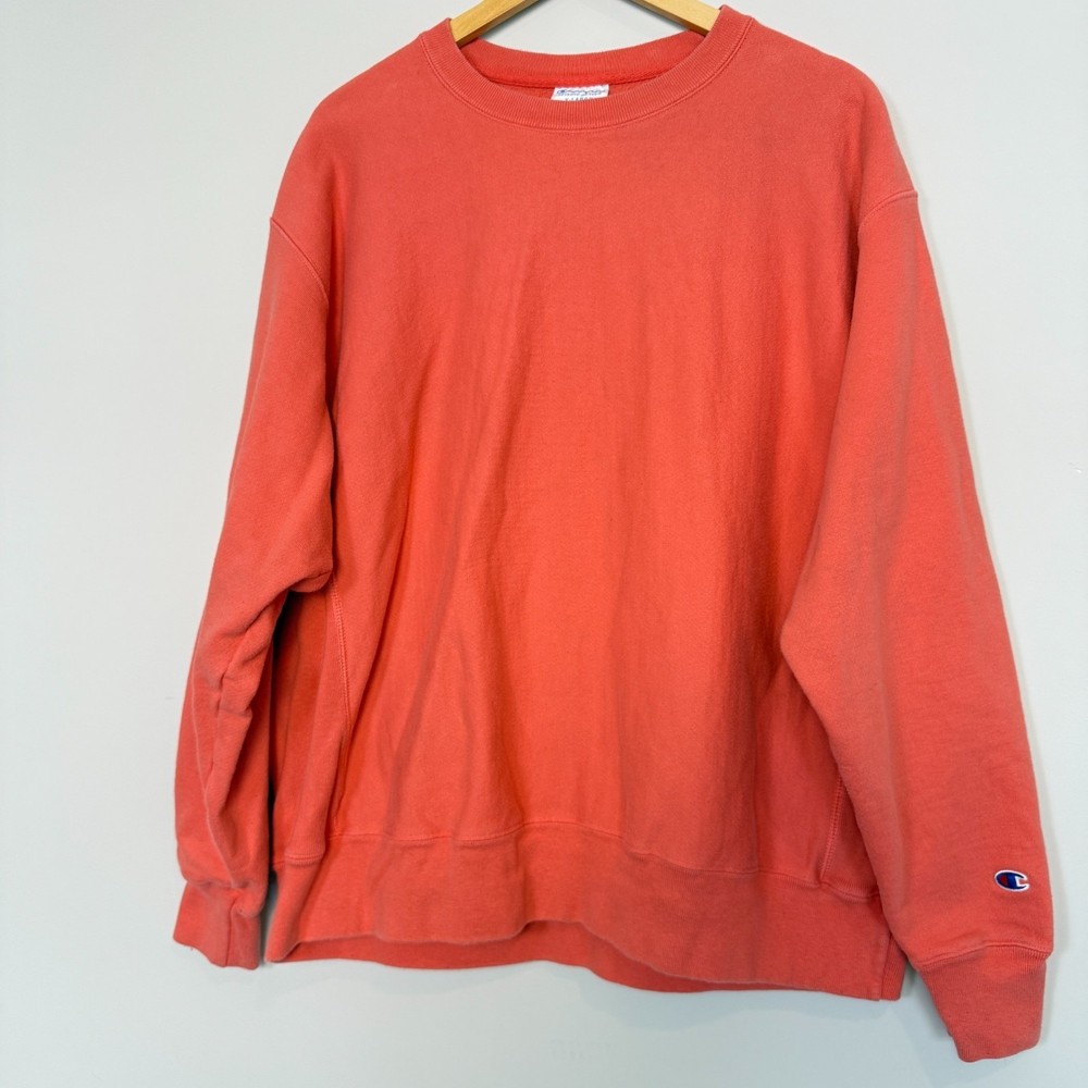 Vintage Champion Reverse Weave Pullover Sweatshirt Mens XL Coral Ribbed Sides