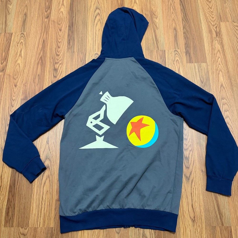 Disney Pixar Hoodie Mens Medium Full Zip Luxo Ball Lamp Graphic Gray