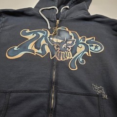 VTG The Great China Wall Hoodie Full Zip Men XXL Skull Graffiti Style Los Angele