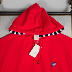 VTG NAUTICA TEAM USA New 1/4 Button Hoodie Mens Sz Large Red Sweatshirt Hooded
