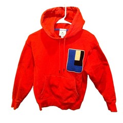 Lacoste LIVE Hoodie Mens XXS Red Oversized Chenille Logo Pullover SH3613