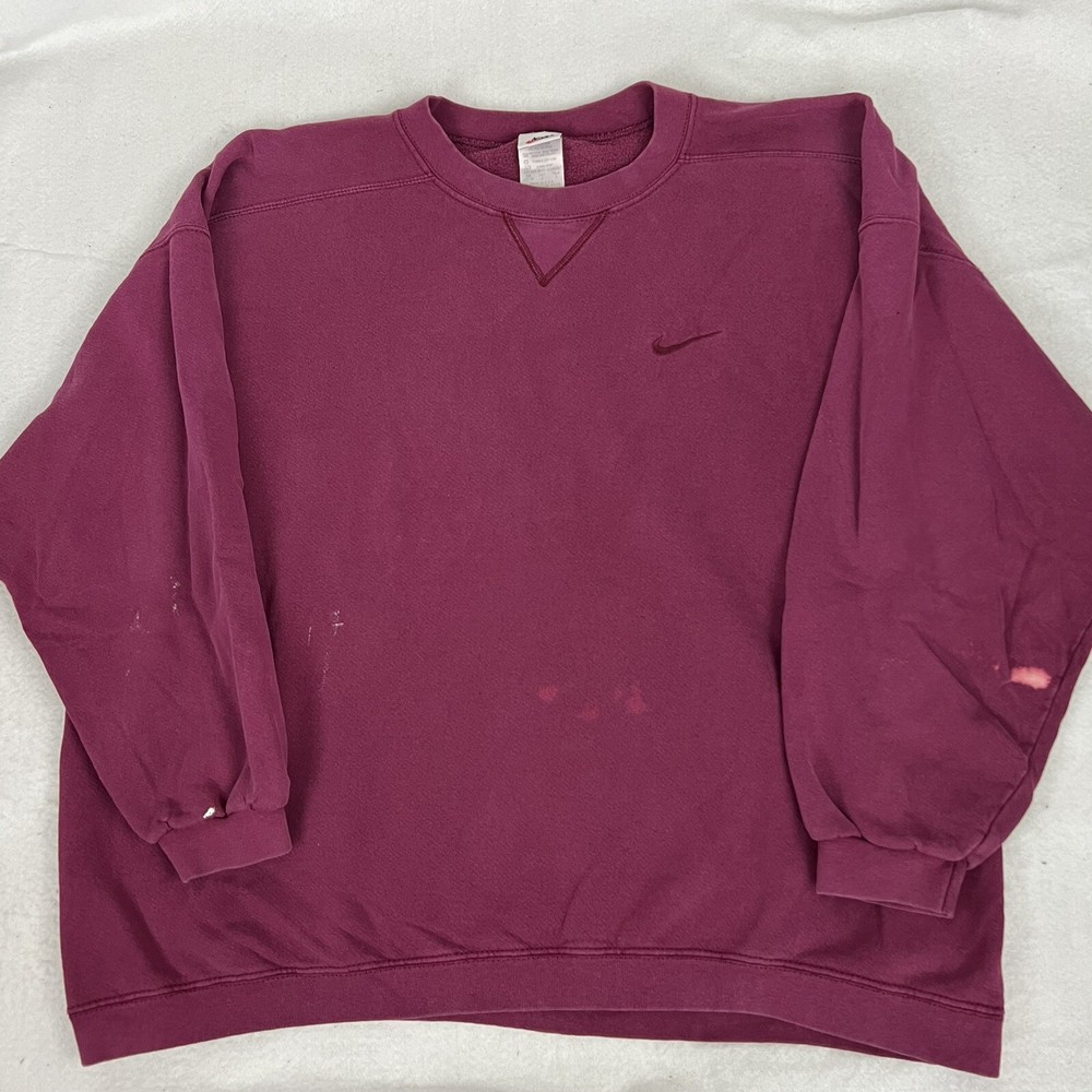 Vintage Nike Mini Swoosh Deep Red Maroon Crewneck Sweatshirt L USA Distressed