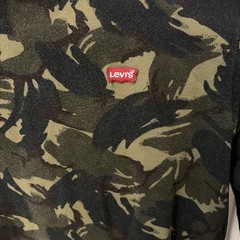 S-Levi’s Camouflage Fleece Pullover Hoodie Green Black Hooded Logo S