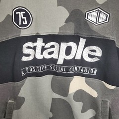 EUC STAPLE Camo Hoodie Size M Logo GOOD LUCK FEAR NONE POSTIVE SOCIAL CONTAGION