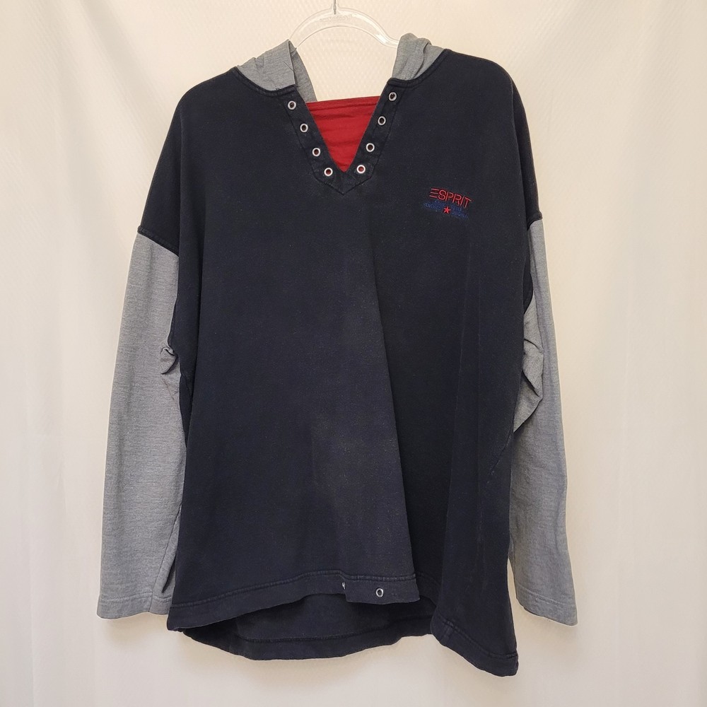ESPRIT Men’s VTG Hooded Pullover Colorblock Sweatshirt Blue Fade Grunge Sz L 90s