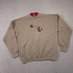 Fruit of the Loom Sweatshirt Womens XL Embroidered Leaf Acorn Fall Pullover Crew