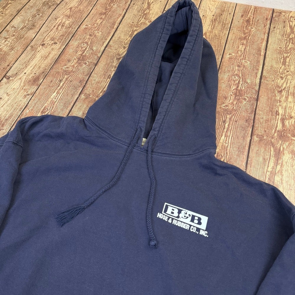Anvil Sustainable B&B Hose Rubber Co Hoodie Mens 3XL Navy Blue Graphic Pullover