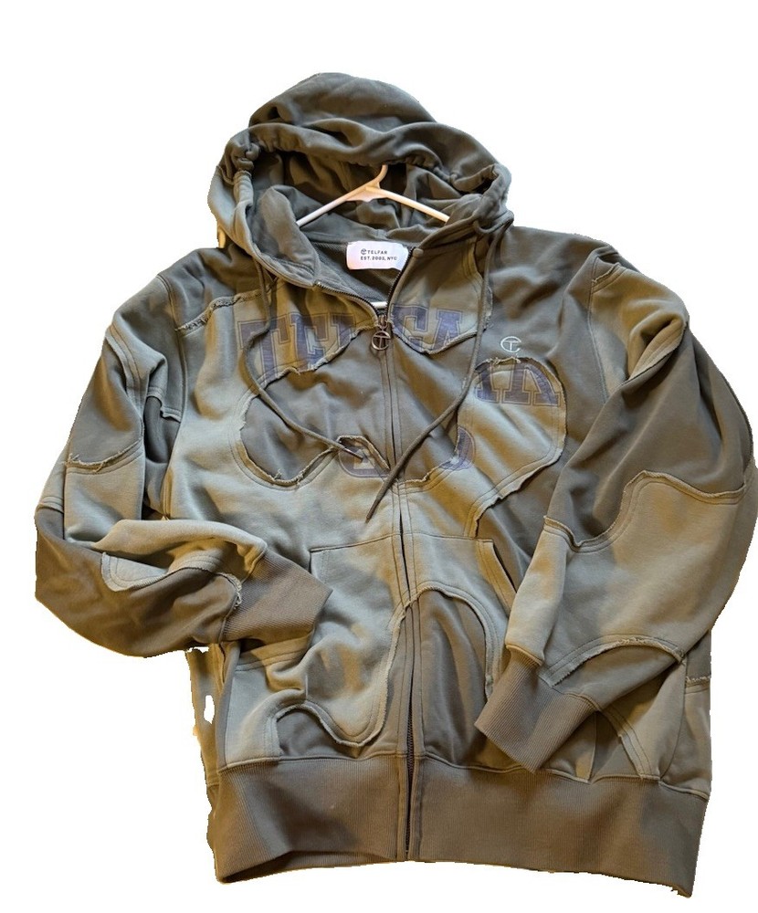 Telfar green & gray camo zip up hoodie size M