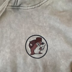 Buc-ee’s Men’s L Beige Fleece Pullover Hoodie Logo Graphic Print Pockets