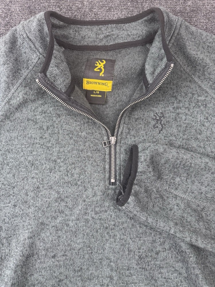 Browning Men’s Large Gray 1/4 Zip Pullover Fleece Sweater Buckmark Hunting