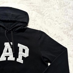 Gap Hoodie Small Unisex Black Embroider Arch Logo Fleece Lined Kangaroo Pockets