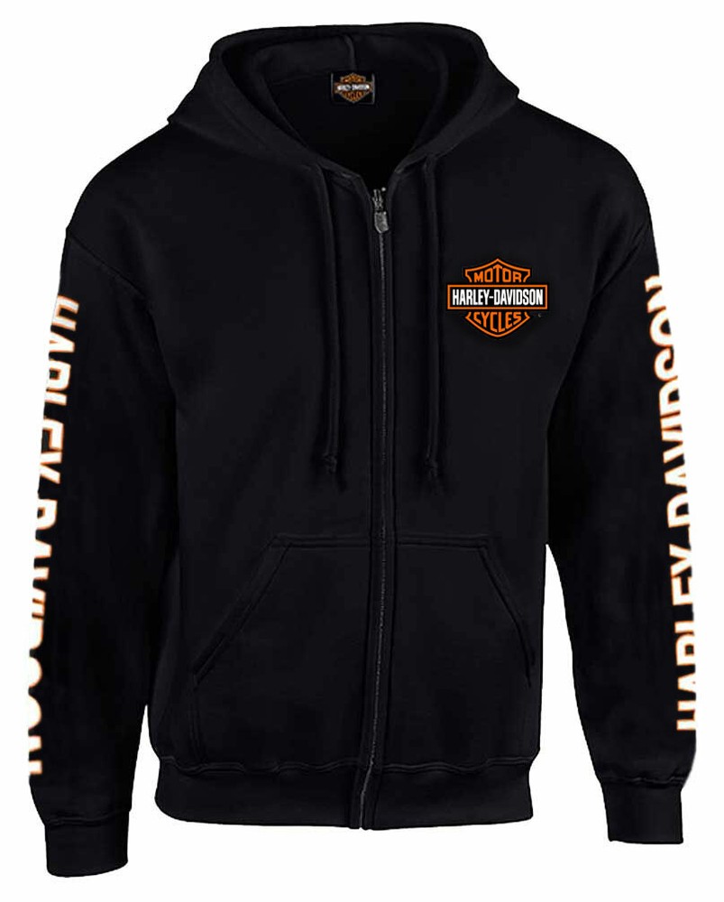 Harley-Davidson Men’s Hooded Sweatshirt, Bar & Shield Zip Black Hoodie 30299142