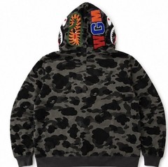A Bathing Ape BAPE Shark Full Zip Camo Hoodie Gray/Black Men’s Size L
