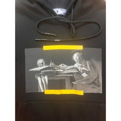 OFF-WHITE Caravaggio Painting Hoodie Mens Large Black Yellow Streetwear Hip Hop