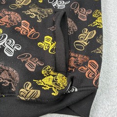Y2K Paco Jeans Hoodie XXL Black Allover Print Logo Full Zip Pockets Fleece Lined